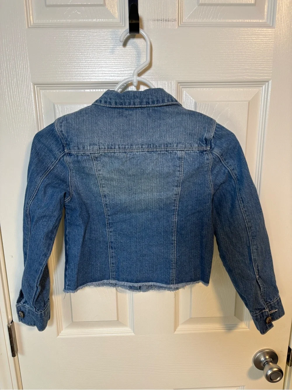 Girl’s pearl embellished denim jacket by Blue Spice-size large